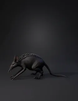 Dark armored rat creature with textured scales elongated snout and s