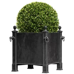 Modern Boxwood in the garden planter Restoration Hardware ArtDeco. Modern Front Doors Patio Porch Balcony French garden planter. Boxwood Topiary in Cache Pot
