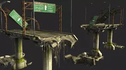 Broken Bridge Low-poly 3D model