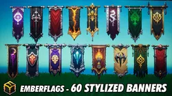 Emberflags - 60 Stylized Banner Models - Stylized Prop Pack Low-poly 3D model