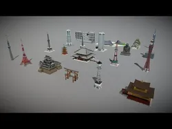 Japanese Famous Buildings 3D Model Pack Low-poly 3D model
