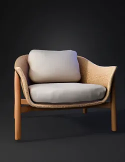 woven wicker chair with light cushions natural wood legs woven ratta