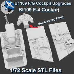 1/72 Scale Messerschmitt Bf 109 F4/G6/G12 Cockpit STL Upgrade Set