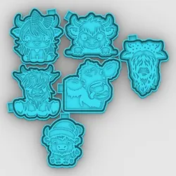 cow highland bundle pack -female, lasso, calf christmas - freshie mold - STL for silicone mold