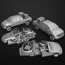 Car and car in ruins