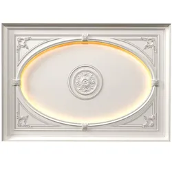 Coffered round illuminated ceiling in a classic style.Modern coffered illuminated ceiling