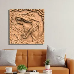 Dinosaur T-Rex On a board wood carving CNC- 3d printing