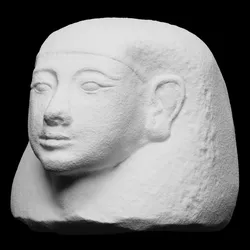 Limestone human-headed canopic jar lid: Imsety