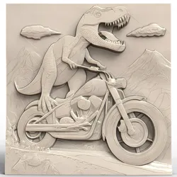 3D Model STL File for CNC Router/Laser & 3D Printer A T-Rex on a Retro-style Motorcycle on a Desert Road