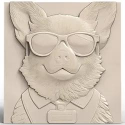 3D Model STL File for CNC Router/Laser & 3D Printer A Taxi Driver Dog with Sunglasses and a Plate on his Chest