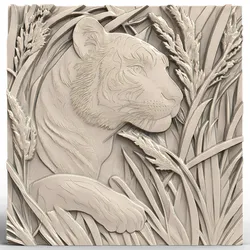 3D Model STL File for CNC Router/Laser & 3D Printer A Tiger Lurking among Tall Golden Grass 1