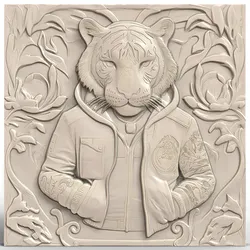 3D Model STL File for CNC Router/Laser & 3D Printer A Tiger with Tattoos and a Bomber Jacket on a Graffitied Street