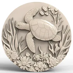 3D Model STL File for CNC Router/Laser & 3D Printer A Turtle Exploring a Secret Underwater Garden