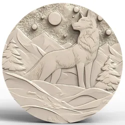 3D Model STL File for CNC Router/Laser & 3D Printer A Wolf in a Snow Field under the Northern Lights 3