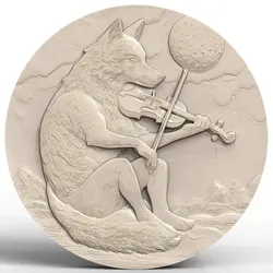 3D Model STL File for CNC Router/Laser & 3D Printer A Wolf Playing the Violin under the Full Moon