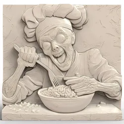 3D Model STL File for CNC Router/Laser & 3D Printer A Zombie in a Chef's Outfit Cooking Brains 1