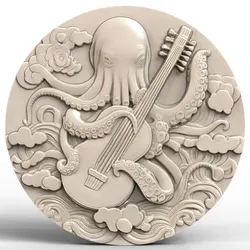 3D Model STL File for CNC Router/Laser & 3D Printer An Octopus Playing the Shamisen in Japan