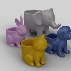 Cute Animal Planter Bundle - Pet Pack - Cat, Dog, Elephant, Rabbit STL