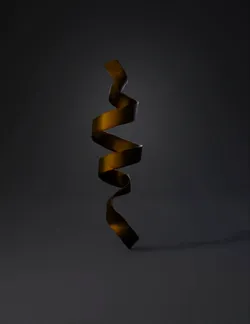 metallic spiral ribbon sculpture on wall silver gray metal with smoot
