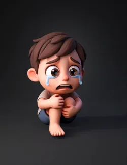 sitting baby figurine with peach skin brown hair blue shorts smooth