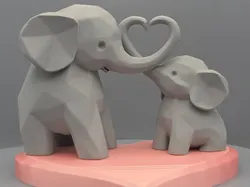 Geo Elephant Love Sculpture: Adult & Baby Elephant - Free 3D Print Model