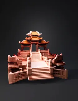 pink sakura temple gateway with staircase cherry blossom trees and o