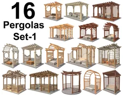 16 Pergolas Set 1 Low-poly 3D model