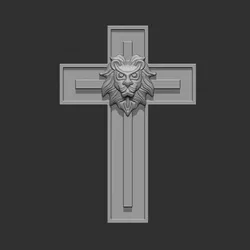 Cross With Lion Pendant 3D