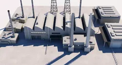 Factory 3D Model with smoke stacks and chimneys 3D model