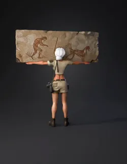 gere o modelo 3D de uma arqueologa de 1 6 m MULHER com cabelos branc