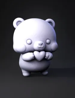 panda character holding a heart white body with brown ears and paws