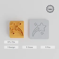 Shooting Star Stamp Tile Set, 5 Sizes, Astronomy & Star Motif, Perfect for Clay, Cookies, Fondant