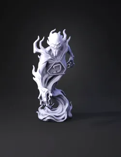 fiery demon creature with smoky base red glow hexagonal emblem on ch