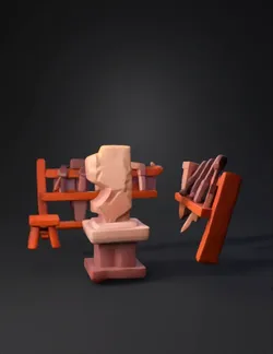 Isometric view of a small Renaissance era sculptor workshop square ro