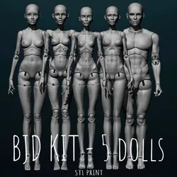 BJD kit - 5 dolls 3D model bjd Female \ female \ figurines \ articulated doll \ ooak \ 3d print \ character \ face