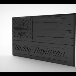 Harley-Davidson 3D STL Model – USA Flag Wall Plaque for CNC Milling & 3D Printing