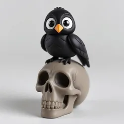 Raven Chick on Skull – 3D Model of a Dark and Mysterious Scene