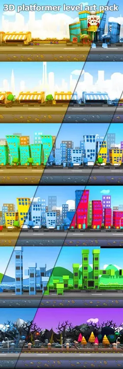 3D platformer level art pack Low-poly 3D model