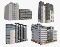 4 Buildings Set 1 building with windows and balconies 3D model