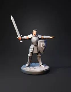 Create a clean low poly 3D model of a human fighter in 28mm heroic sca