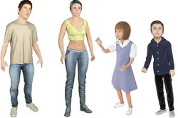 Family 4x models real cloth simulation conversation animation 4 3D Model Pack