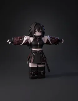 gothic anime girl 3D figure with black and maroon outfit layered slee