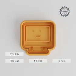 Kawaii Computer Shape Cutter & Stamp Set, Smiling Monitor Cookie, Fondant Tool, 3 Sizes, 6 Pieces, Kawaii Icons