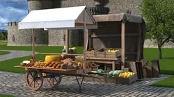 Market Stall Cart with Goods 3D model