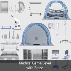 Medical Building with Props - Game Level Pack Low-poly 3D model