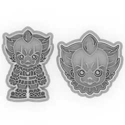 Pennywise Chibi Set (Face + Full Body) - Cookie Cutter & Stamp - 8-9 cm