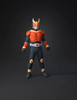red and black armored superhero action figure with gold accents horne