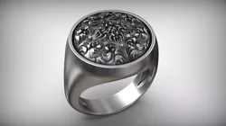 Rococo Floral Ornament Signet Circle Ring 3D print model