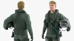Jet Fighter Pilot with Helmet in Hand Fur 3D model