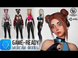 Streamer girl Sci-fi webcam performer with facial expressions Low-poly 3D model